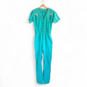 Turquoise Embroidered Jumpsuit